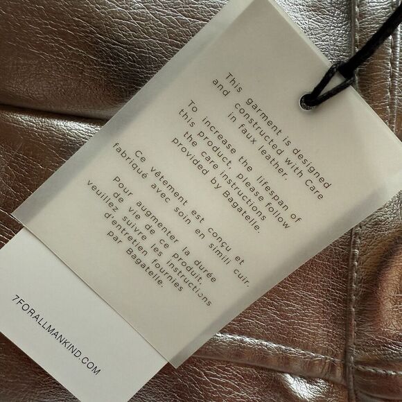 7 For All Mankind Faux Leather Silver straight leg Pants size Medium NWT FLAW - Picture 6 of 11